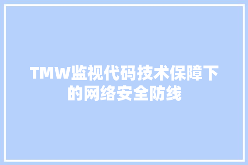 TMW监视代码技术保障下的网络安全防线