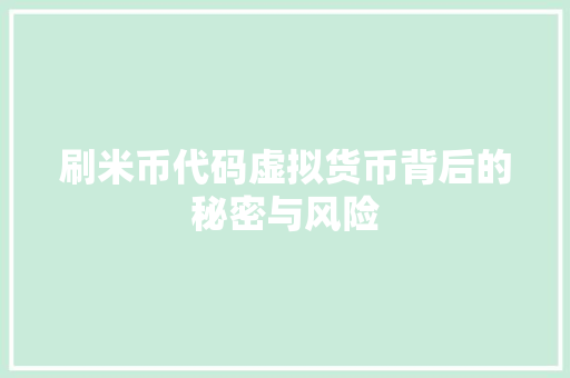 刷米币代码虚拟货币背后的秘密与风险