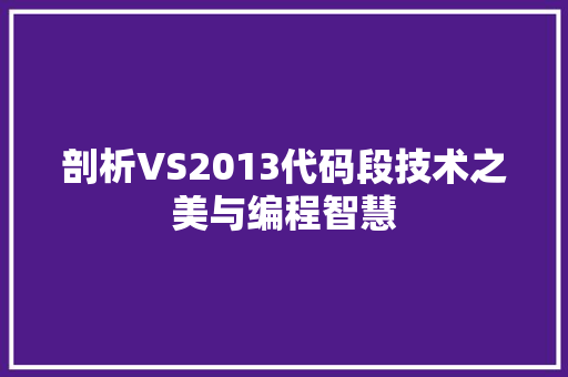 剖析VS2013代码段技术之美与编程智慧