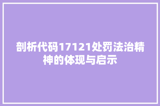 剖析代码17121处罚法治精神的体现与启示