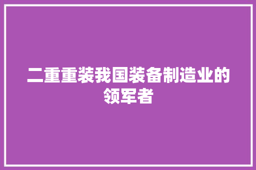 二重重装我国装备制造业的领军者