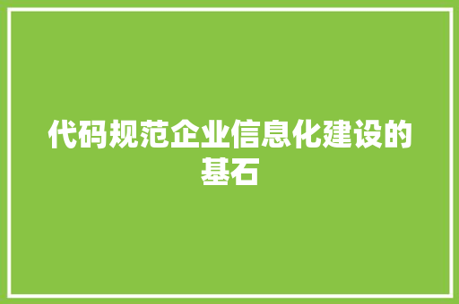 代码规范企业信息化建设的基石