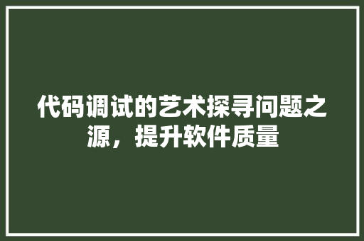 代码调试的艺术探寻问题之源，提升软件质量