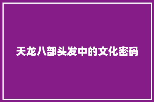 天龙八部头发中的文化密码