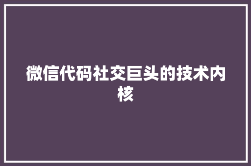 微信代码社交巨头的技术内核