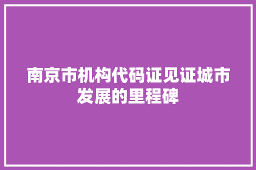 南京市机构代码证见证城市发展的里程碑