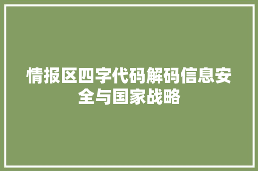 情报区四字代码解码信息安全与国家战略  第1张