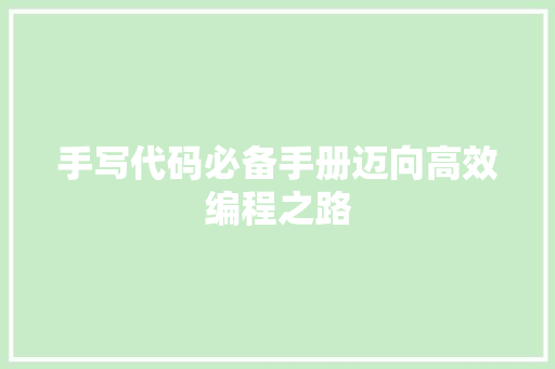 手写代码必备手册迈向高效编程之路