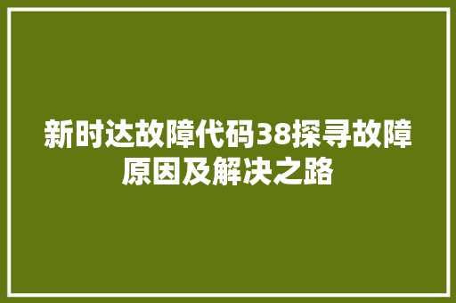 新时达故障代码38探寻故障原因及解决之路