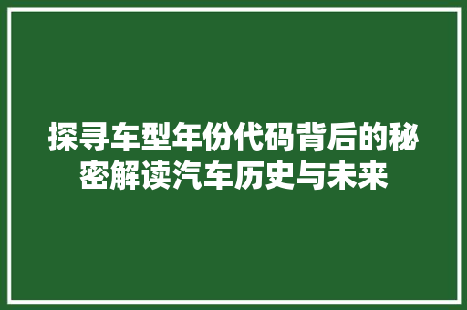 探寻车型年份代码背后的秘密解读汽车历史与未来