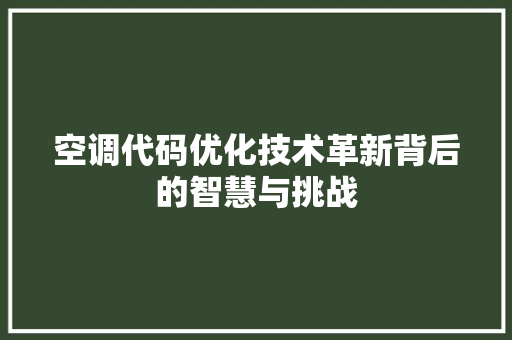 空调代码优化技术革新背后的智慧与挑战
