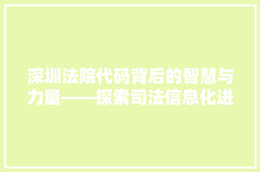 深圳法院代码背后的智慧与力量——探索司法信息化进程中的创新方法