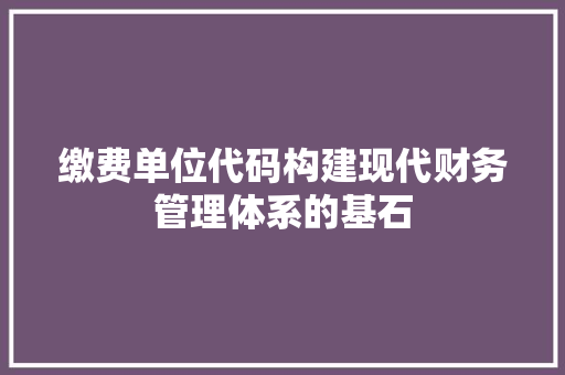 缴费单位代码构建现代财务管理体系的基石