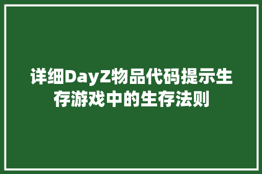 详细DayZ物品代码提示生存游戏中的生存法则
