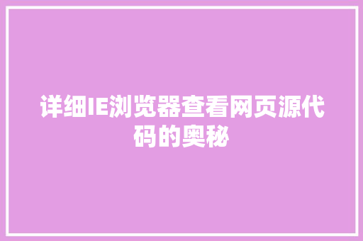 详细IE浏览器查看网页源代码的奥秘