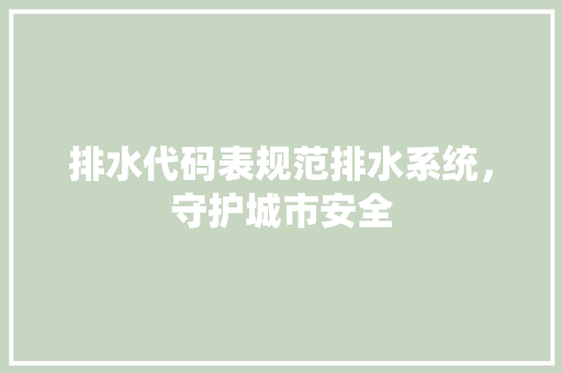 排水代码表规范排水系统，守护城市安全