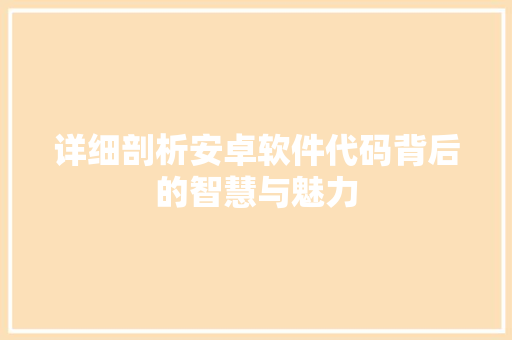 详细剖析安卓软件代码背后的智慧与魅力