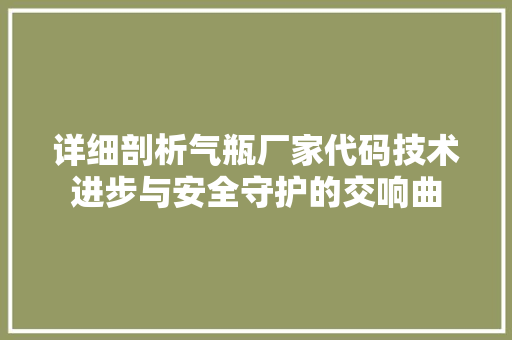 详细剖析气瓶厂家代码技术进步与安全守护的交响曲