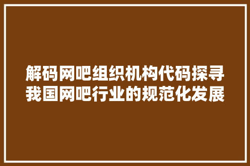 解码网吧组织机构代码探寻我国网吧行业的规范化发展之路  第1张