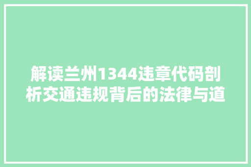 解读兰州1344违章代码剖析交通违规背后的法律与道德思考
