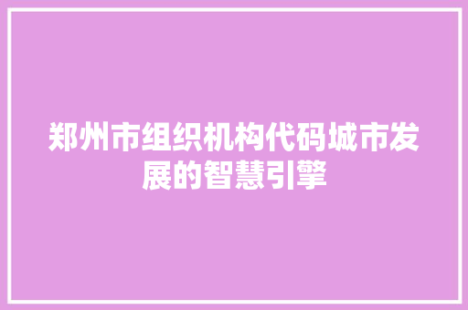 郑州市组织机构代码城市发展的智慧引擎