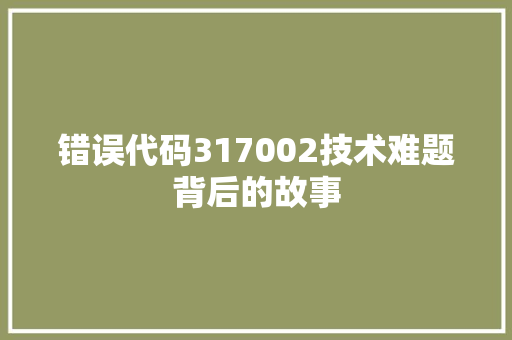 错误代码317002技术难题背后的故事