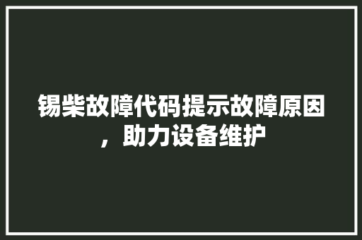 锡柴故障代码提示故障原因，助力设备维护