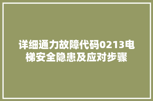 详细通力故障代码0213电梯安全隐患及应对步骤