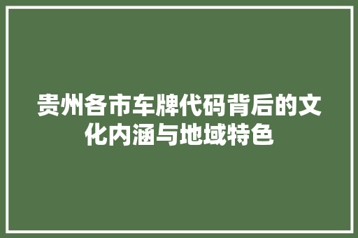 贵州各市车牌代码背后的文化内涵与地域特色
