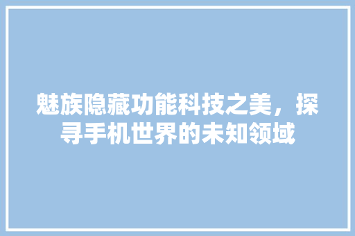 魅族隐藏功能科技之美，探寻手机世界的未知领域