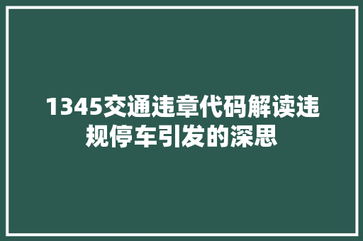 1345交通违章代码解读违规停车引发的深思
