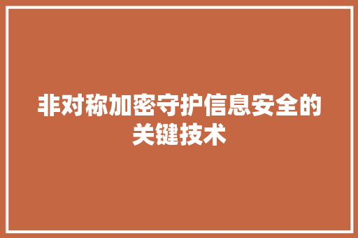 非对称加密守护信息安全的关键技术