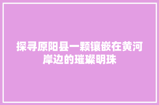 探寻原阳县一颗镶嵌在黄河岸边的璀璨明珠