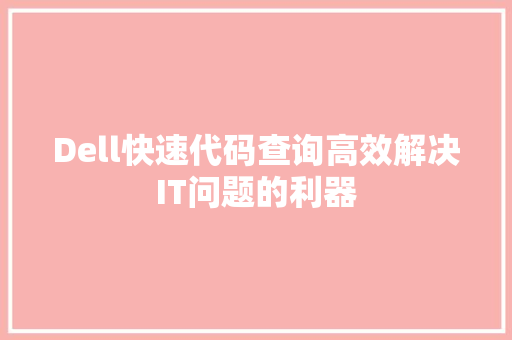 Dell快速代码查询高效解决IT问题的利器