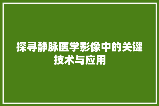 探寻静脉医学影像中的关键技术与应用