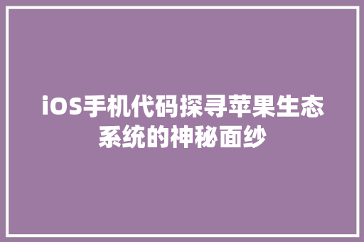 iOS手机代码探寻苹果生态系统的神秘面纱