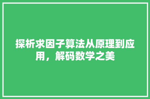 探析求因子算法从原理到应用，解码数学之美