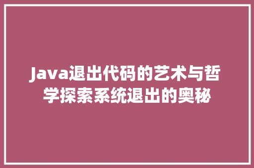 Java退出代码的艺术与哲学探索系统退出的奥秘