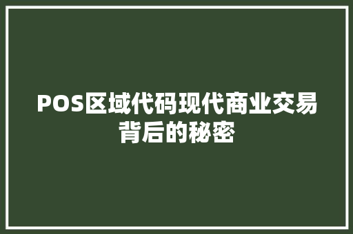 POS区域代码现代商业交易背后的秘密