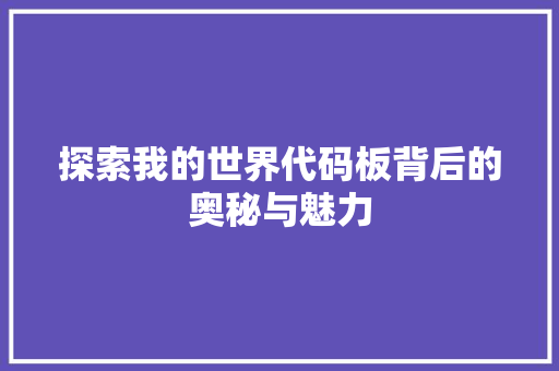 探索我的世界代码板背后的奥秘与魅力