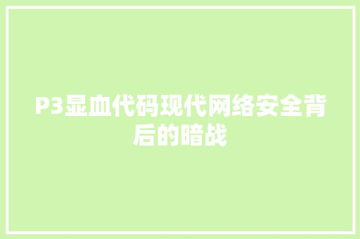 P3显血代码现代网络安全背后的暗战