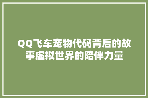 QQ飞车宠物代码背后的故事虚拟世界的陪伴力量