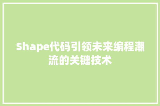 Shape代码引领未来编程潮流的关键技术