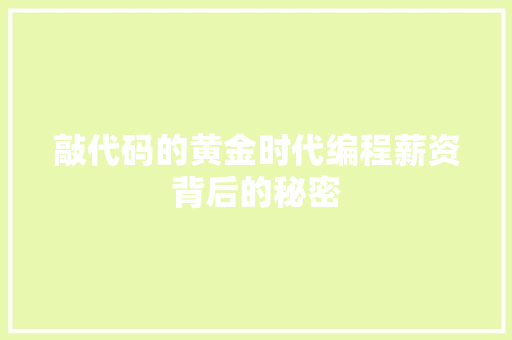 敲代码的黄金时代编程薪资背后的秘密