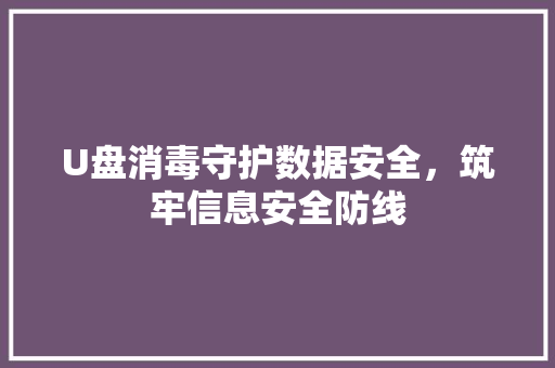 U盘消毒守护数据安全，筑牢信息安全防线