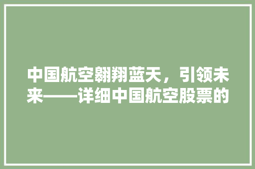 中国航空翱翔蓝天，引领未来——详细中国航空股票的投资价值