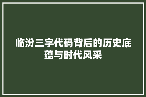 临汾三字代码背后的历史底蕴与时代风采