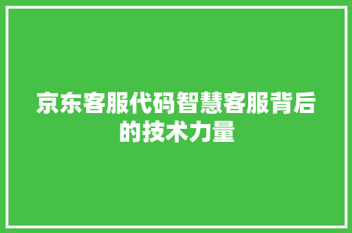 京东客服代码智慧客服背后的技术力量