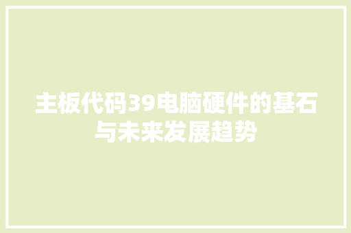 主板代码39电脑硬件的基石与未来发展趋势