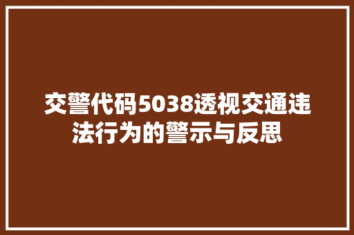 交警代码5038透视交通违法行为的警示与反思